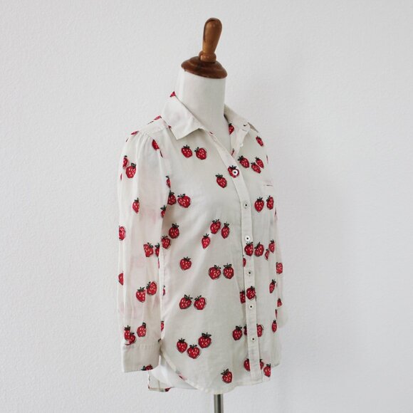 Anthropologie HD in Paris Hanalei Strawberry Print Button Down Blouse Shirt, 00 - Picture 6 of 12